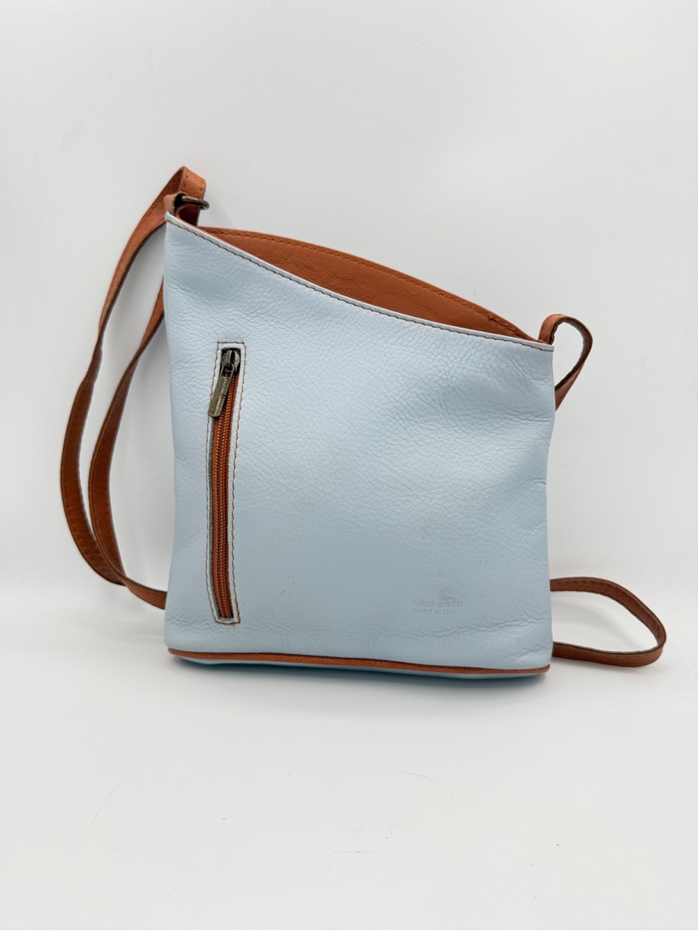 Leather Light Blue Brown Bag Two Tone Minimalist Crosssbody